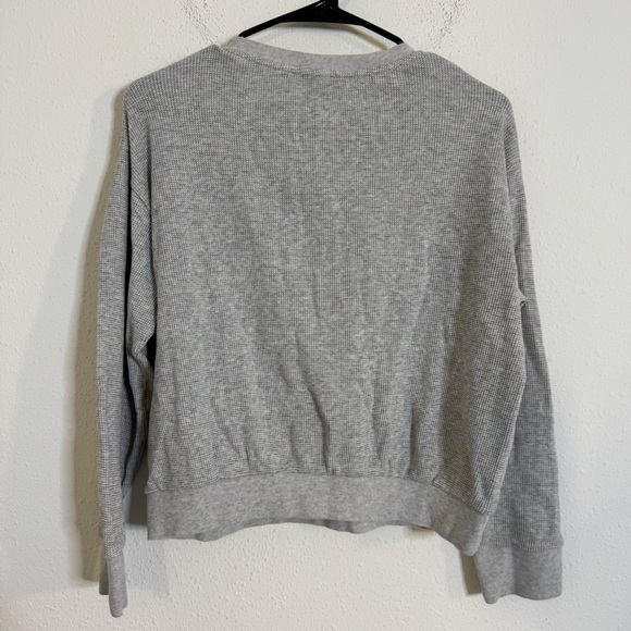 Theory Gray weekend waffle knit Henley lounge long sleeve shirt - Picture 5 of 5
